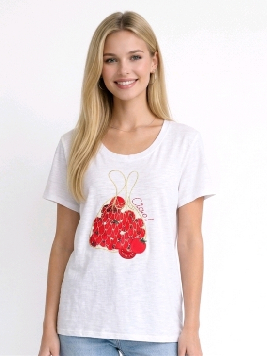 Jane and Delancey Tops - Jane + Delancey Red Tomatoes In A Bag Graphic "Ciao" T-shirt Size XL